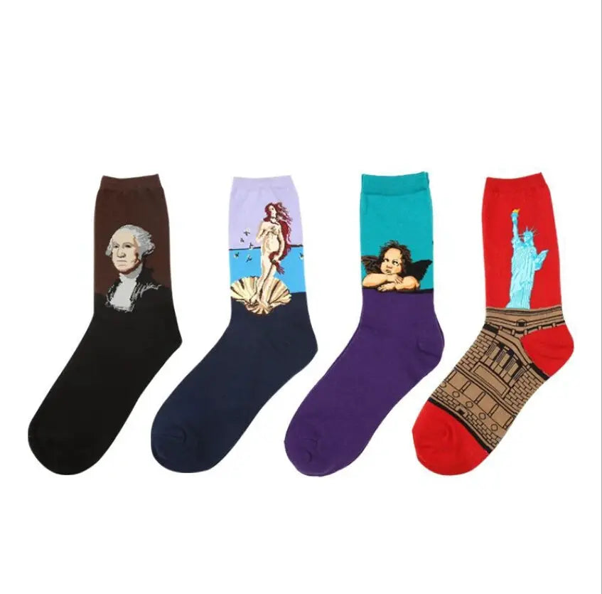 Van Gogh Mural Inspired Retro Men Socks 1 Pair Autumn Winter World Famous Oil Painting Series Funny Socks