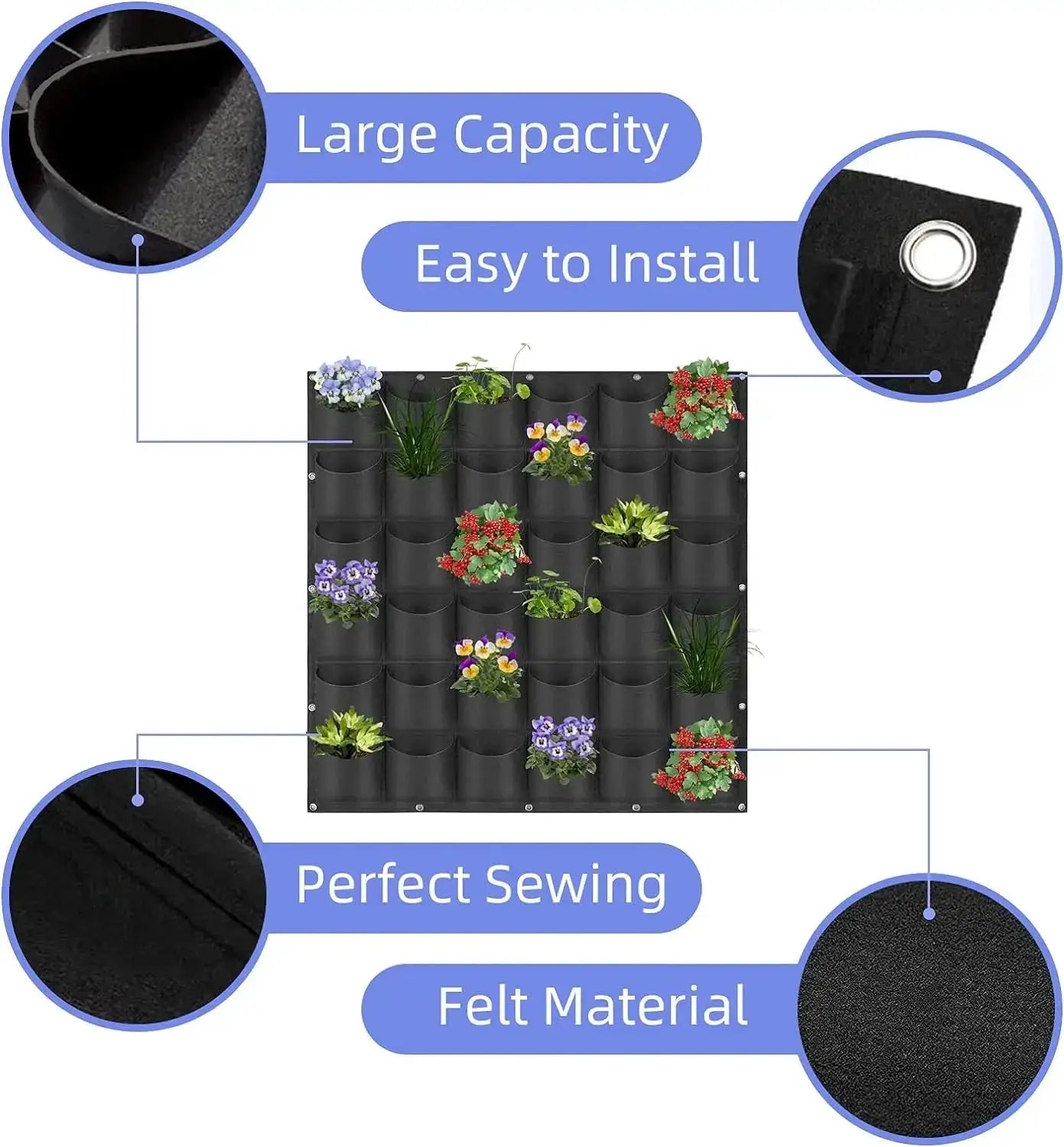 Wall Hanging Pockets Planting Bags Vertical Garden Planter Indoor Outdoor Use Home Decor Grow Bags