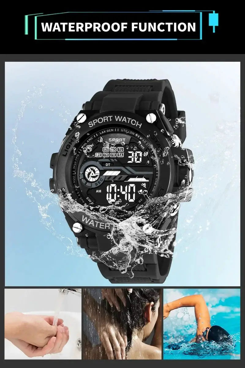 YIKAZE Mens Sports Watch Waterproof Digital LED Military Style Wristwatch With Alarm Clock