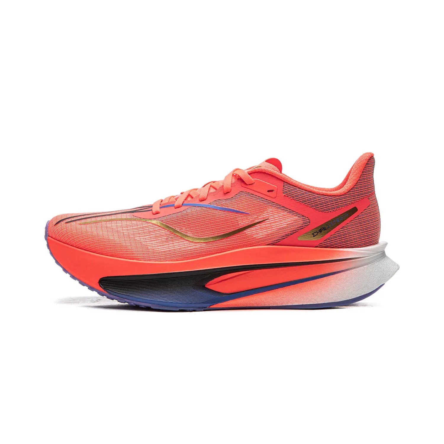 Li-Ning FEIDIAN 6 Challenger racing shoes in coral-pink with gold side stripe and gradient midsole