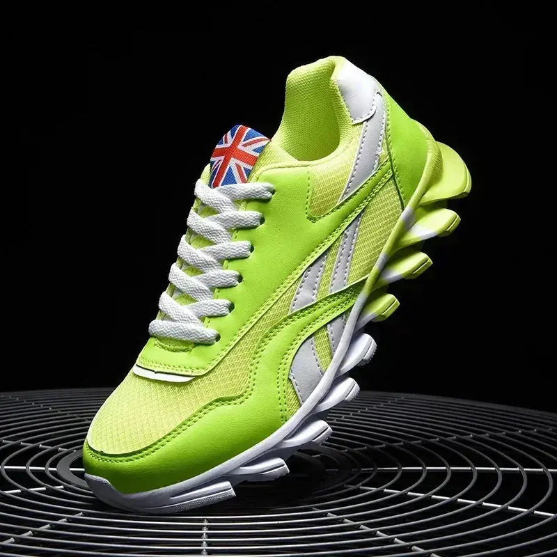 Brand Trend neon green men's fitness sneakers from Simples Market with Union Jack tongue patch and cushioned thick sole