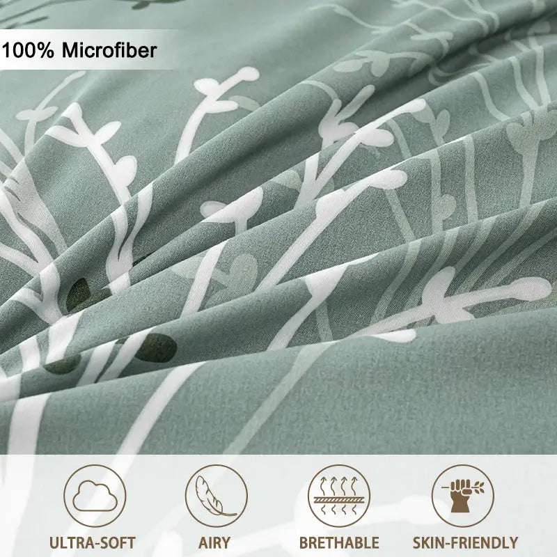 Duvet cover set, Simples Market, teal microfiber with leaf pattern; 3-piece includes 1 duvet cover + 2 pillowcases