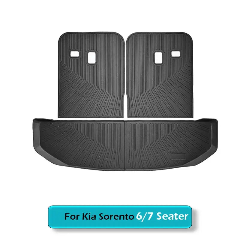 All-weather Kia Sorento cargo liner mats, 3-piece set (two seat-back mats + trunk mat) for 2021–2026 Sorento in black