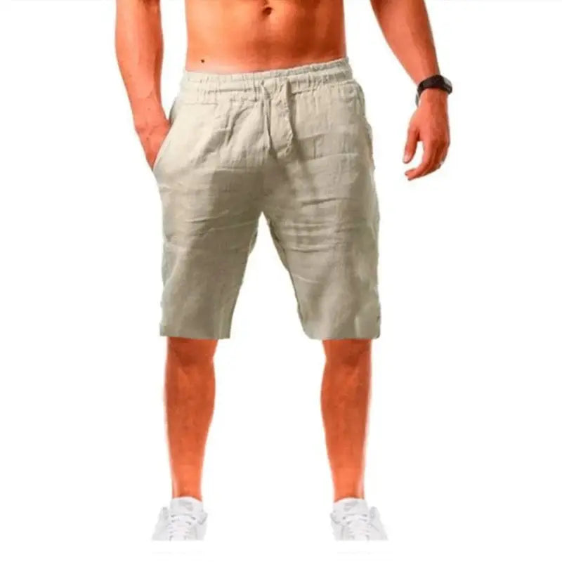 Men's cotton shorts, light gray, knee-length with elastic waistband