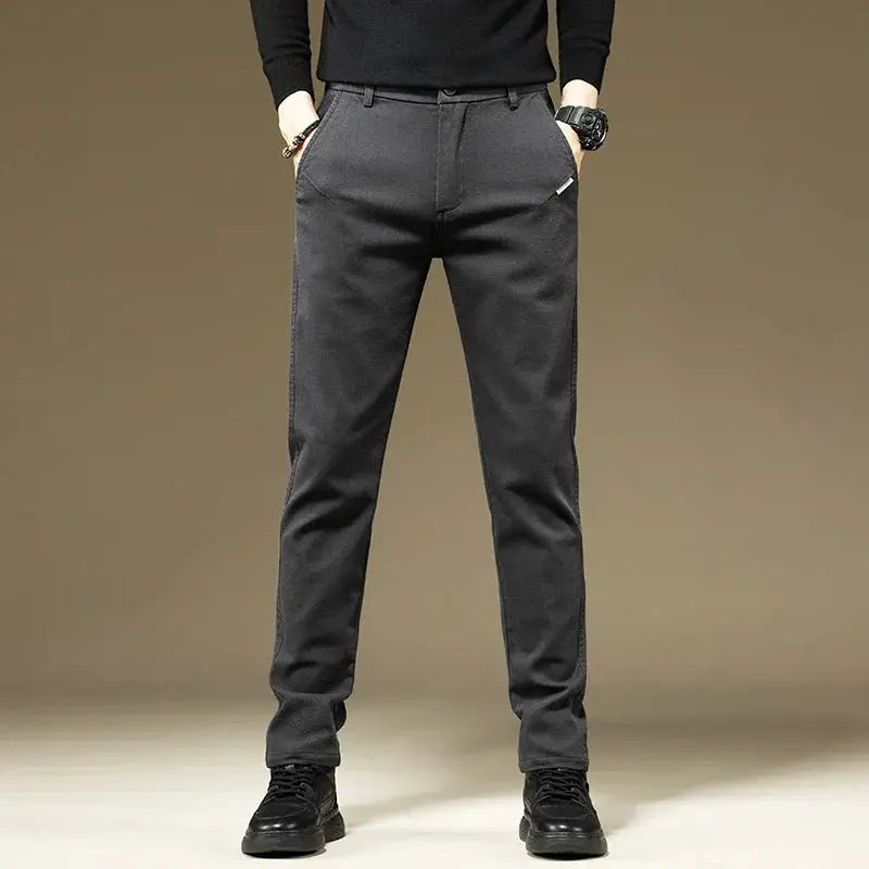 KUBRO men's casual cotton pants, dark grey straight-fit work trousers by Simples Market