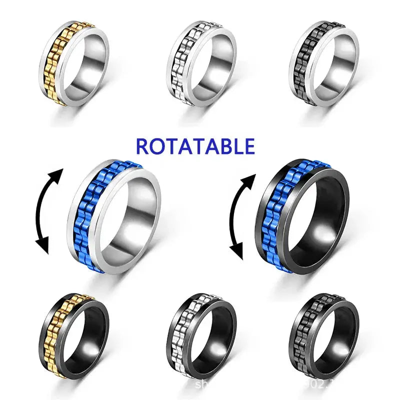 Anti Stress Stainless Steel Ring For Men Gear Rotating Anxiety Relief Spinning Fidget Ring Punk Jewelry Size 6 13