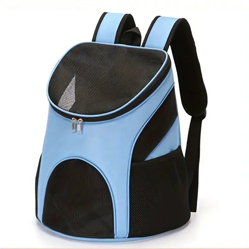 Simples Market portable mesh dog backpack with breathable top mesh, blue and black, foldable large-capacity dog carrier
