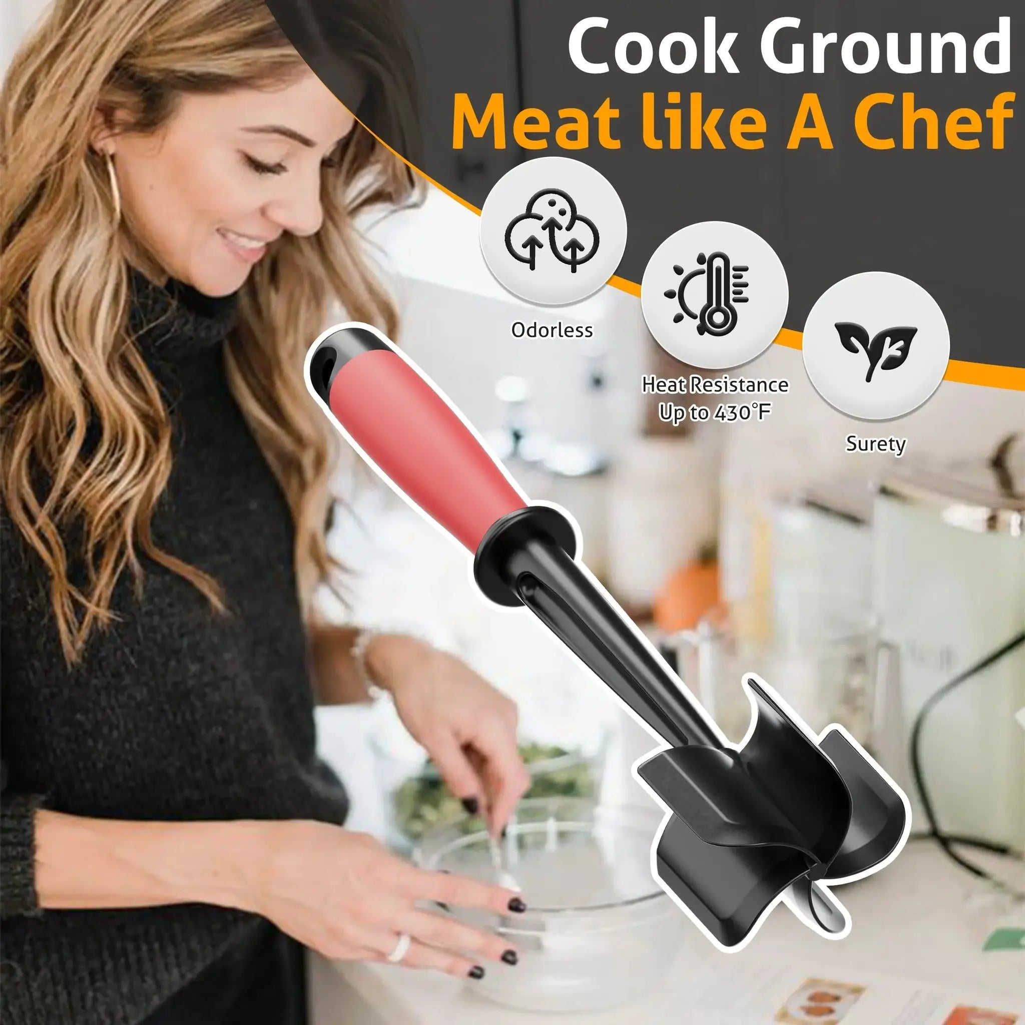 Meat Chopper And Masher With 5-Blade Heavy Duty For Burgers And Hash Browns Nonstick Dishwasher Safe Heat Resistant Grip