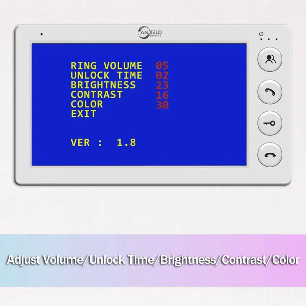 ANJIELO 3-unit white home video intercom panel with blue screen and side control buttons