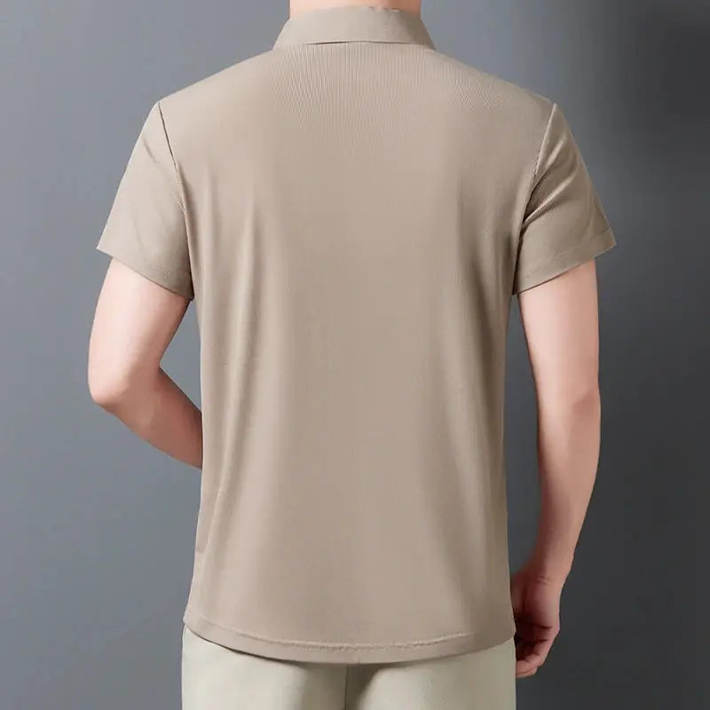 Men's beige solid-color polo shirt, short sleeves, casual summer wear