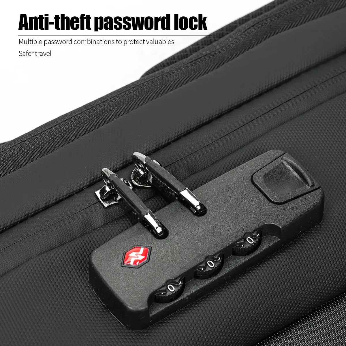 Backpack Simples Market black hard-shell expandable travel backpack with combination lock