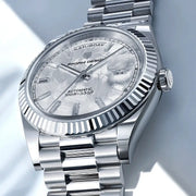PAGANI DESIGN men's stainless steel automatic watch with fluted bezel, day/date window