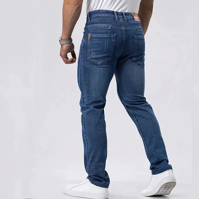 Men's blue stretch denim jeans, straight-leg casual trousers by Simples Market