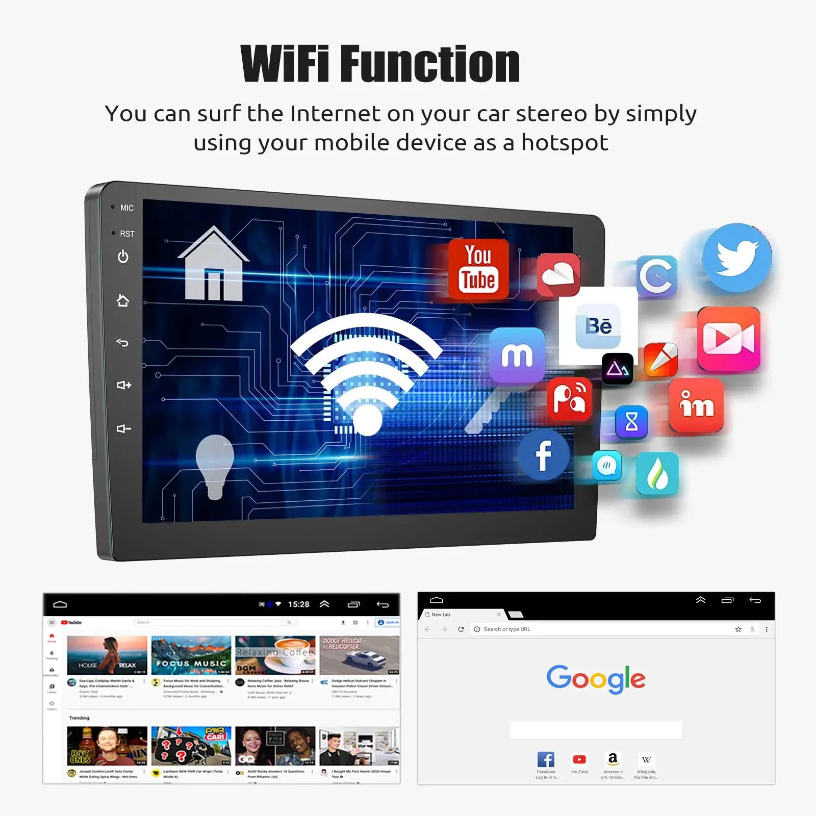 ESSGOO 2-DIN Android car stereo 7/9/10 inch touchscreen with Wi‑Fi, CarPlay, Bluetooth