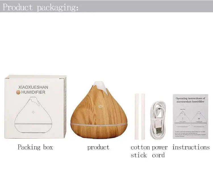 350ML Aromatherapy Essential Oil Diffuser Wood Grain Remote Control Ultrasonic Air Humidifier Cool with 7 Color LED Light