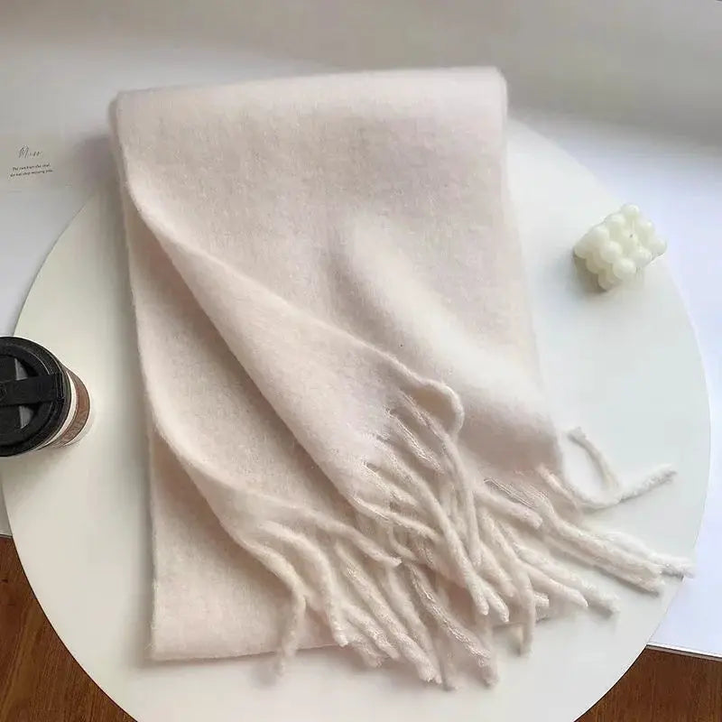 LuxeWeave Women Soft Winter Scarf Solid Color Long Tassel Wrap Thick Mohair Blend For Ultimate Warmth