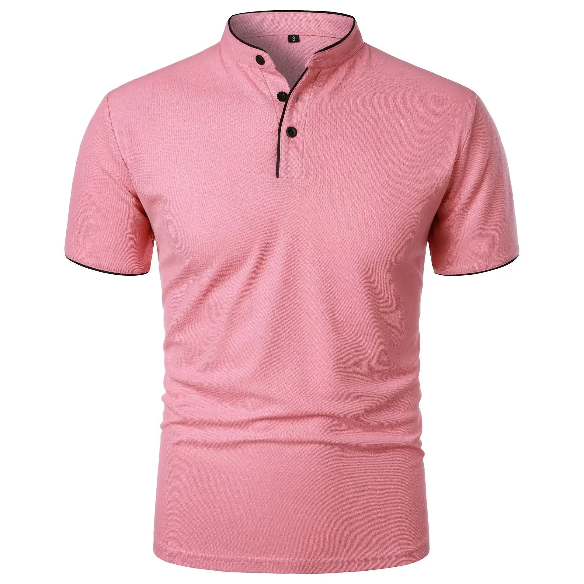 Summer Men Short Sleeve Collared Polo Shirt Breathable Solid Color Casual Loose Fit Splice Top