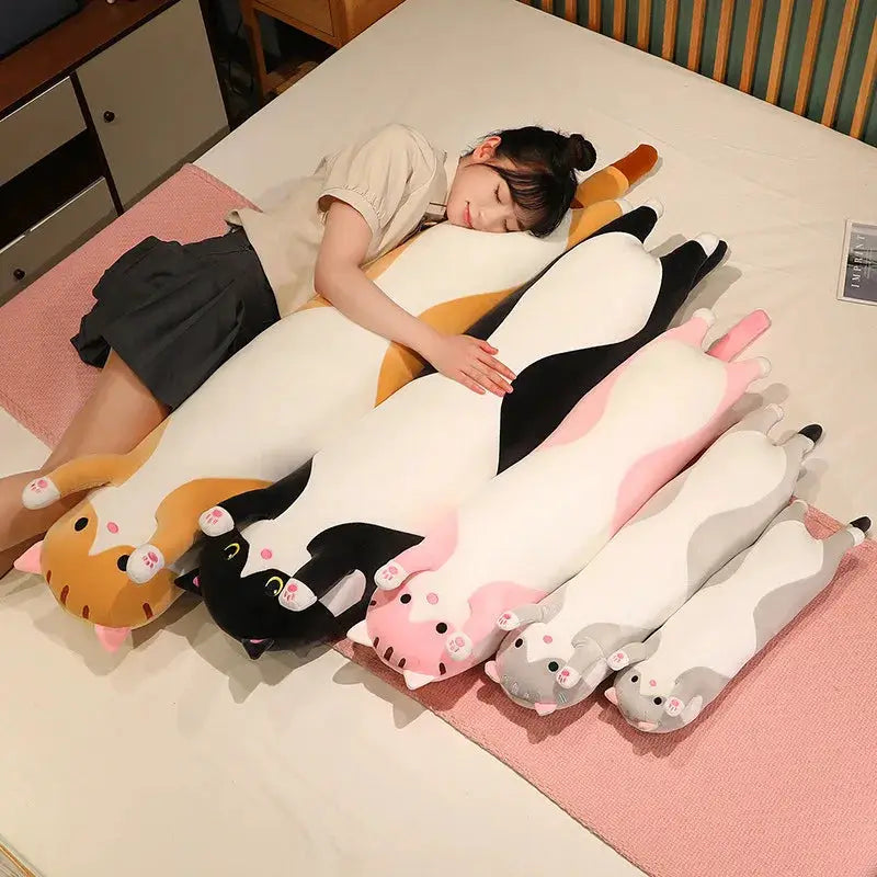 Funny Joy Cute Soft Long Cat Plush Pillow 50 70 90 110 130 cm For Office Nap Bed Home Decor Gift For Kids Girls