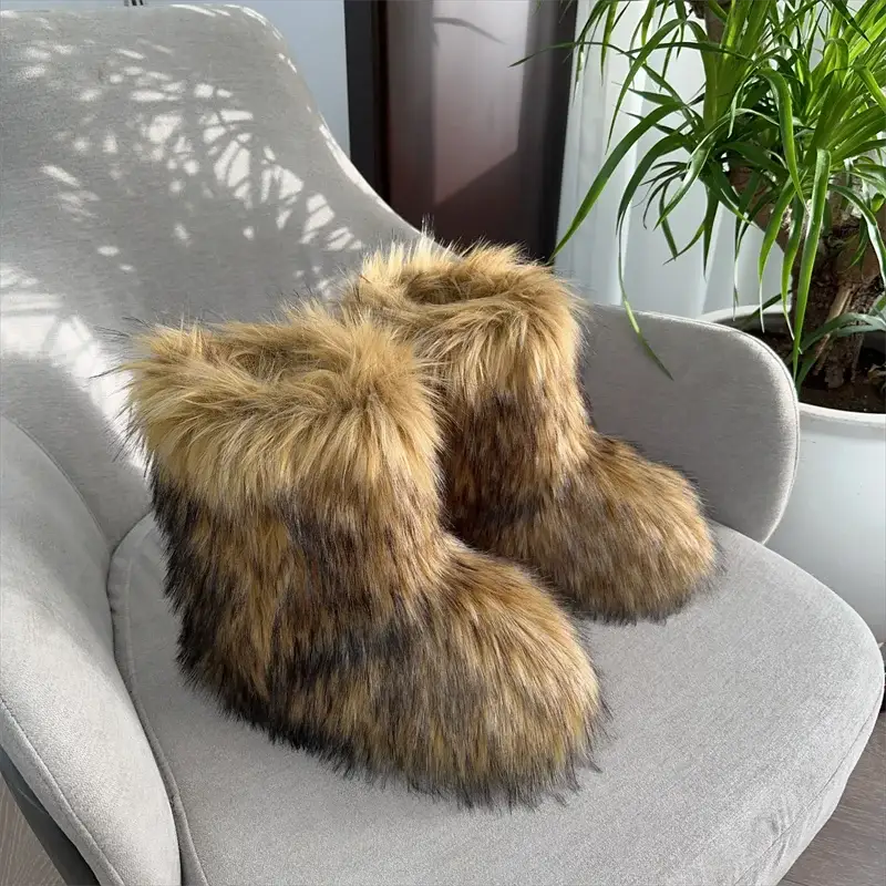 EverWarm Raccoon Fur Mid Calf Winter Snow Boots With Plush Insole And Short Plush Lining For All Day Warmth