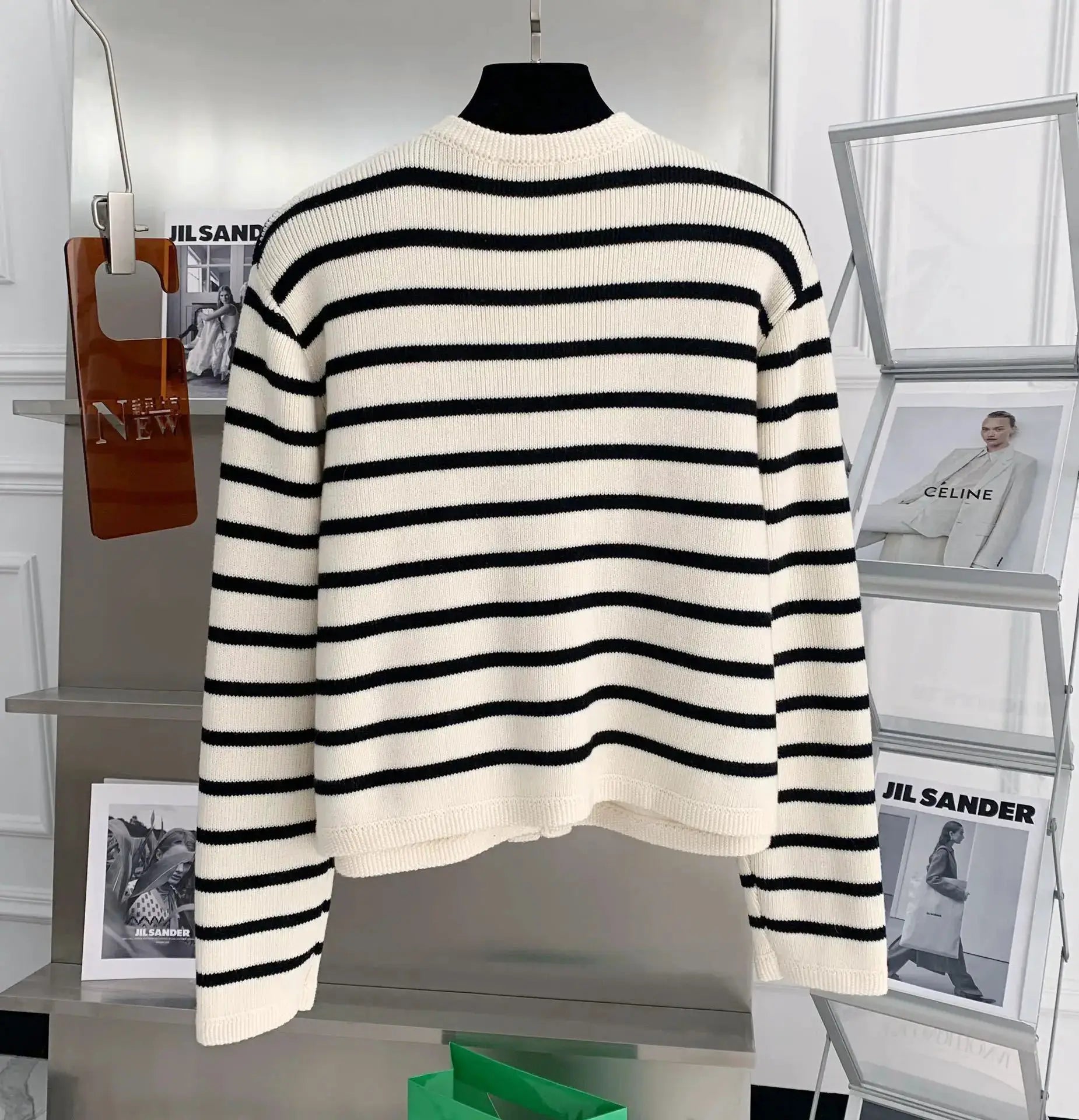 Brand Women Striped Knitted Cardigan O Neck Single Breasted Cropped Long Sleeve Chic Casual Sweater