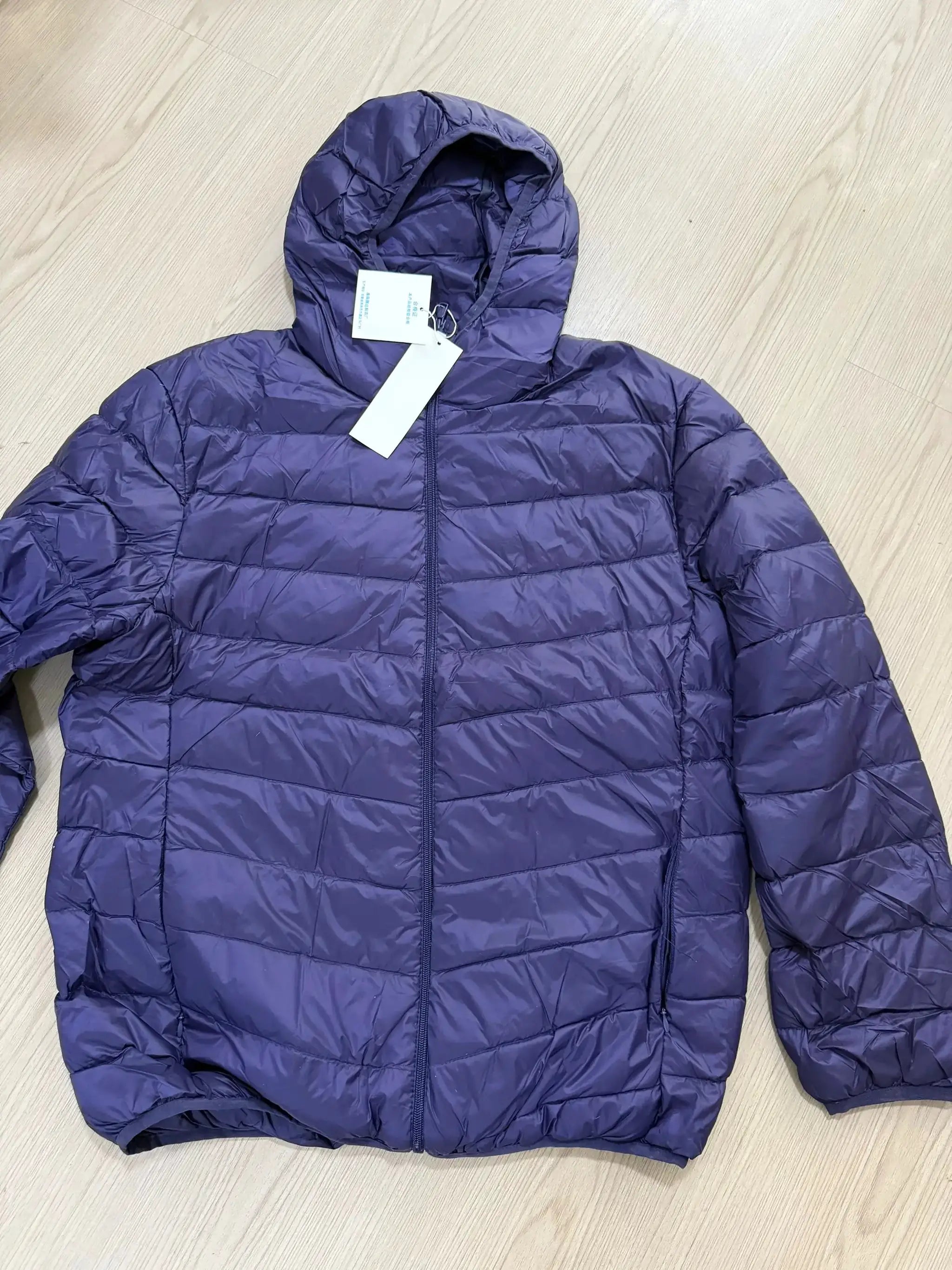 Blue men's ultra-light 0-10℃ duck-down puffer jacket with hood and front zipper