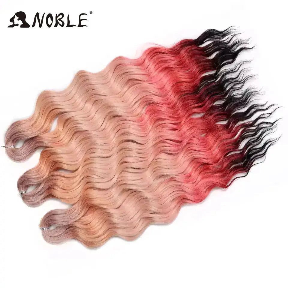 Noble Hair 24in synthetic loose deep wave braiding extensions, ombre blonde to black, water wave, Simples Market