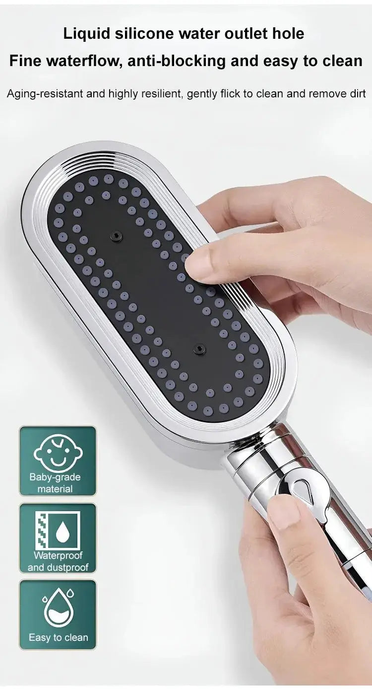 New High Pressure Shower Head by Simples Market, handheld chrome unit with 3-mode adjustable spray