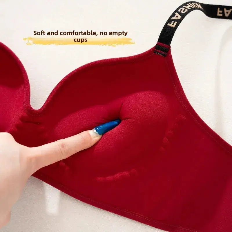 Simples Market red wireless push-up bra with seamless smooth cups for A/B cup