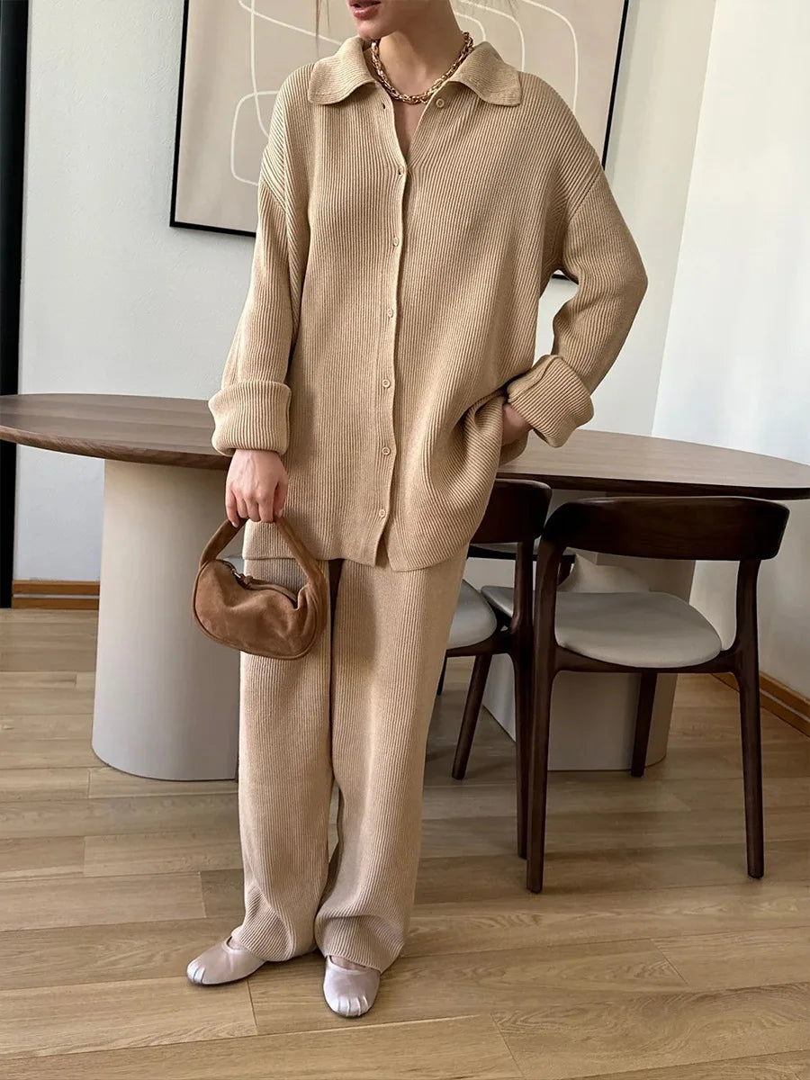 Bornladies Autumn Winter Knit Cardigan Pants Set Two Piece Outfit