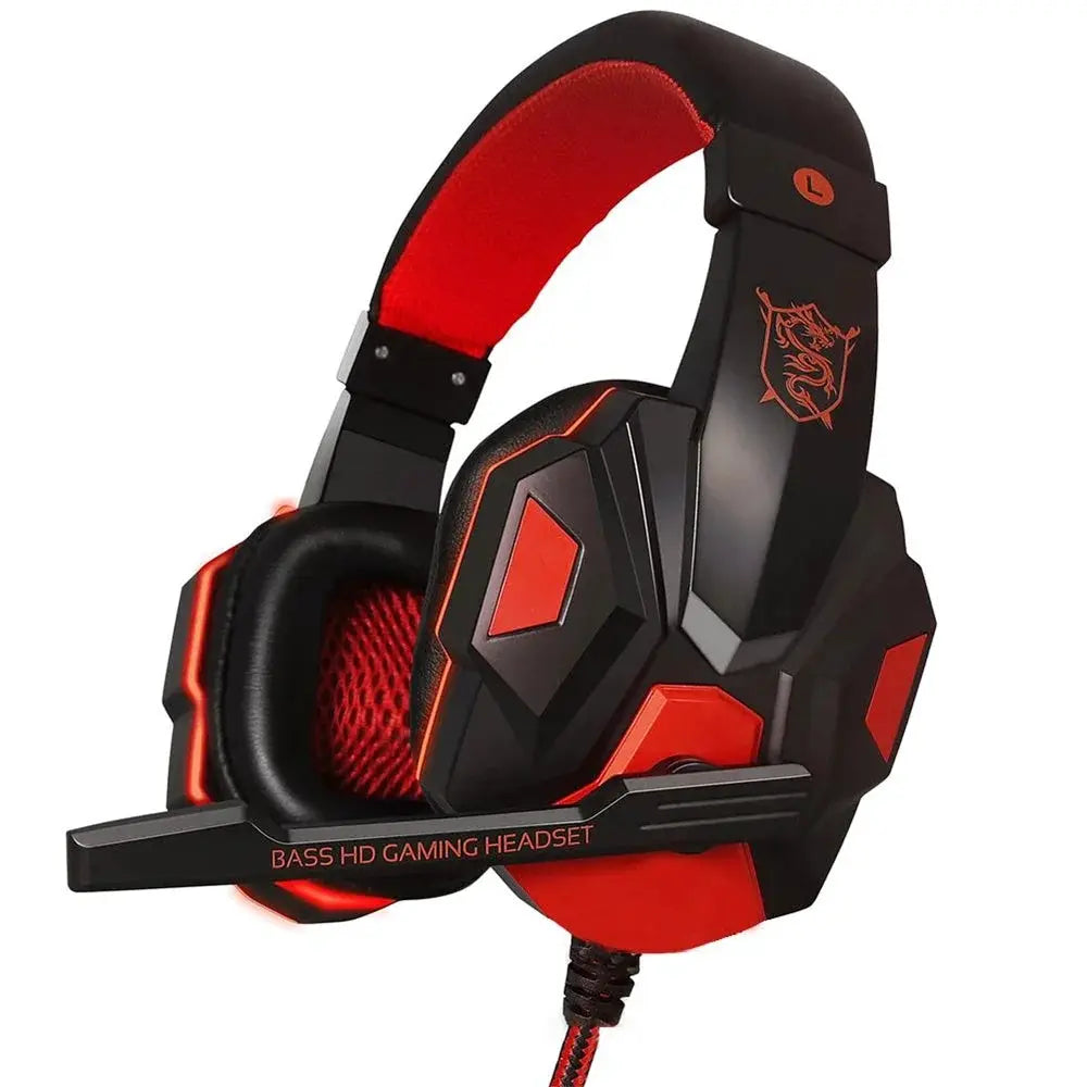 Simples Market wired gaming headset with microphone, black and red, Bass HD.