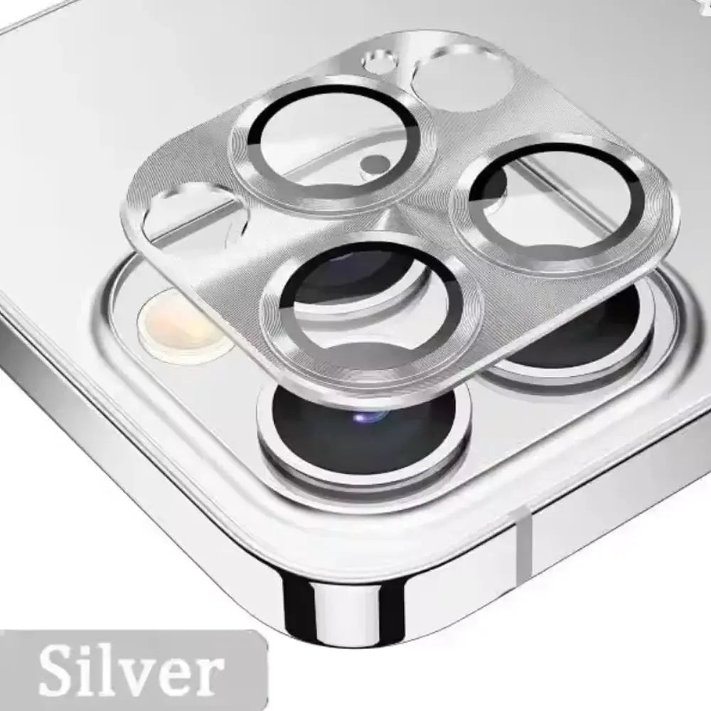 Simples Market silver metal camera lens protector for iPhone 11–15 Pro Max Mini, 14Plus 15Plus Ultra HD glass back lens
