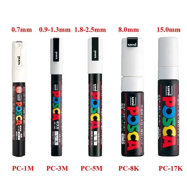 Uni Posca paint marker pen set – five markers PC-1M, PC-3M, PC-5M, PC-8K, PC-17K