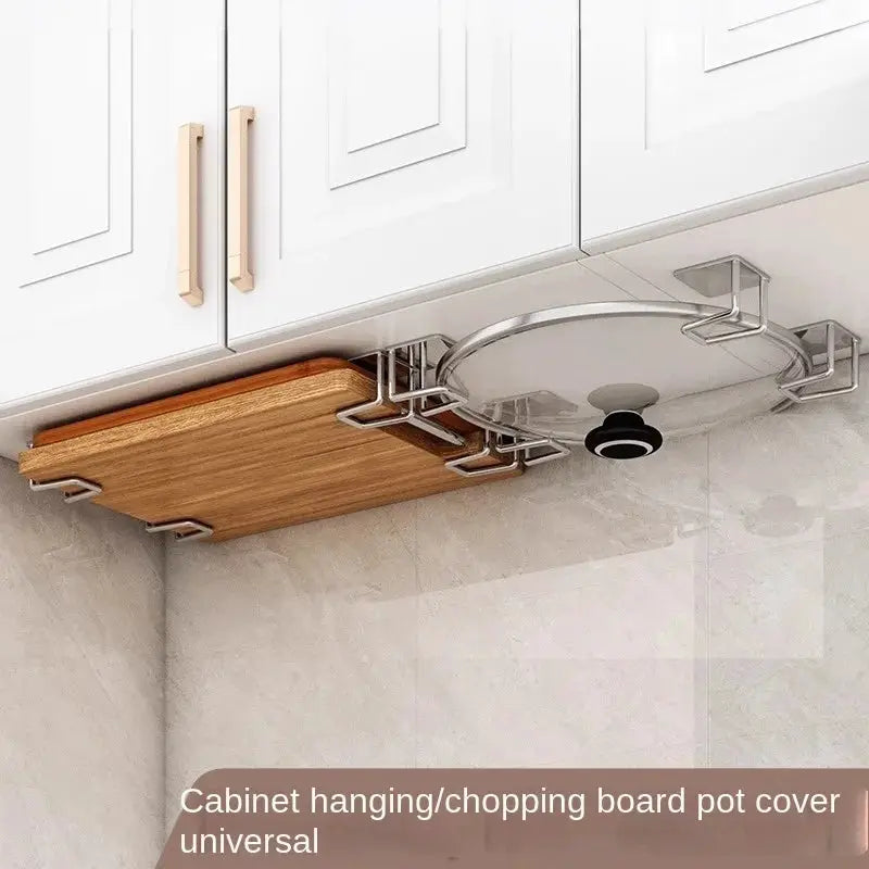 Stainless Steel Wall Mounted Non Perforated Storage Rack for Pot Lids Cutting Boards and Cabinet Organization