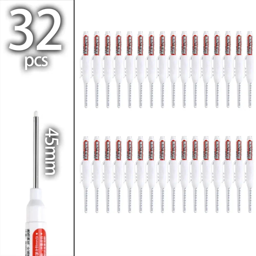 Simples Market 32 pcs carpenter marker pens set, white bodies with red labels, 45mm nib