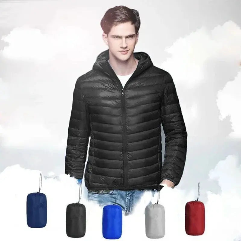 UETEEY men's down jacket by Simples Market; black quilted hooded ultra-light, six color options shown
