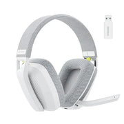 BINNUNE BW06 2.4GHz wireless gaming headset with mic, white over-ear headphones and USB dongle