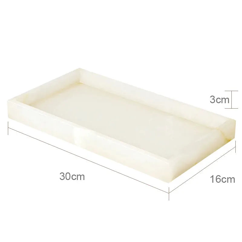 White onyx marble bathroom vanity tray by Simples Market, 30x16x3 cm