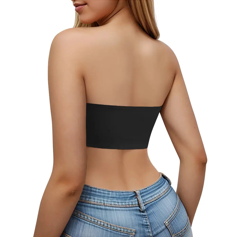 Black strapless tube top bra, seamless silicone non-slip design