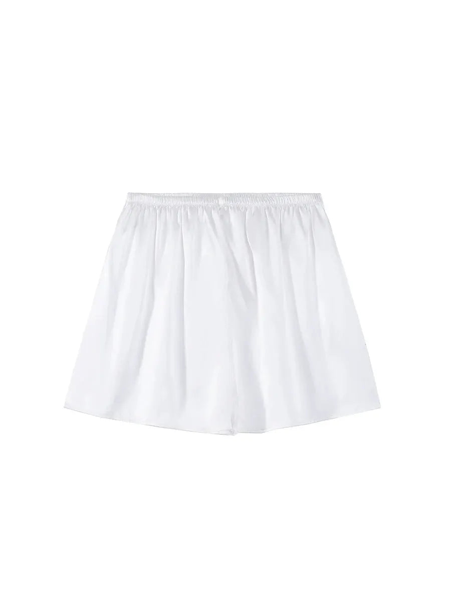 SuyaDream women's 100% silk shorts, white, elastic waistband