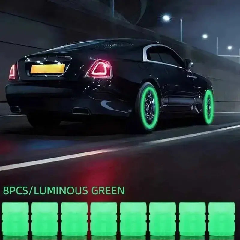 8 Pieces Luminous Valve Stem Caps For Motorcycle Bicycle Car Truck Fluorescent Night Glowing Safety Decor