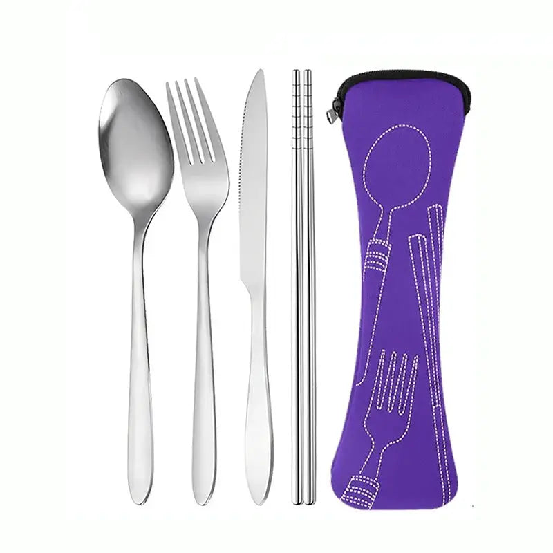 Portable Stainless Steel Cutlery Set 4 Pieces Knife Fork Spoon Chopsticks For School Travel Camping And Work
