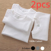 2 Pack 100 Percent Cotton Solid T Shirts Unisex Short Sleeve White Tees Casual Breathable Loose Fit Round Neck