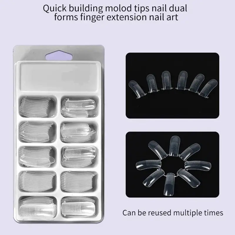 Simples Market nail form tips kit; clear reusable nail forms displayed in a white tray