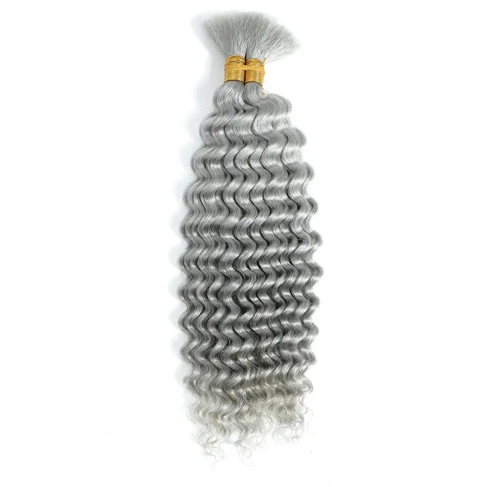 Human braiding hair bulk, deep wave, no weft, silver gray, Brazilian virgin, Simples Market