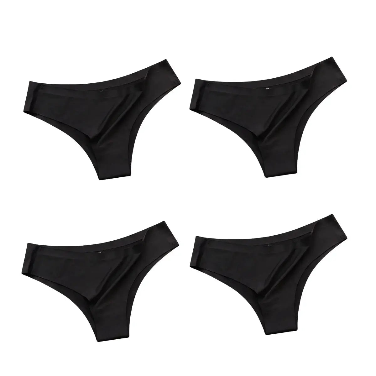 Simples Market 4-piece seamless Brazilian panties set in black; low-rise bikini underwear