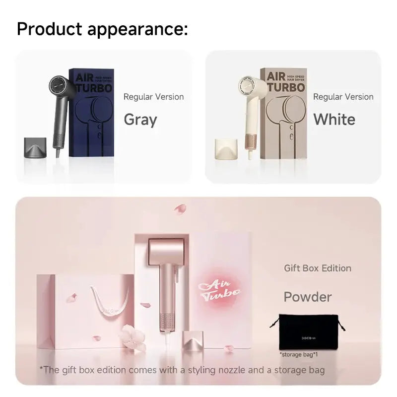 Simples Market DOCO hair dryer in gray and white versions with powder gift-box edition