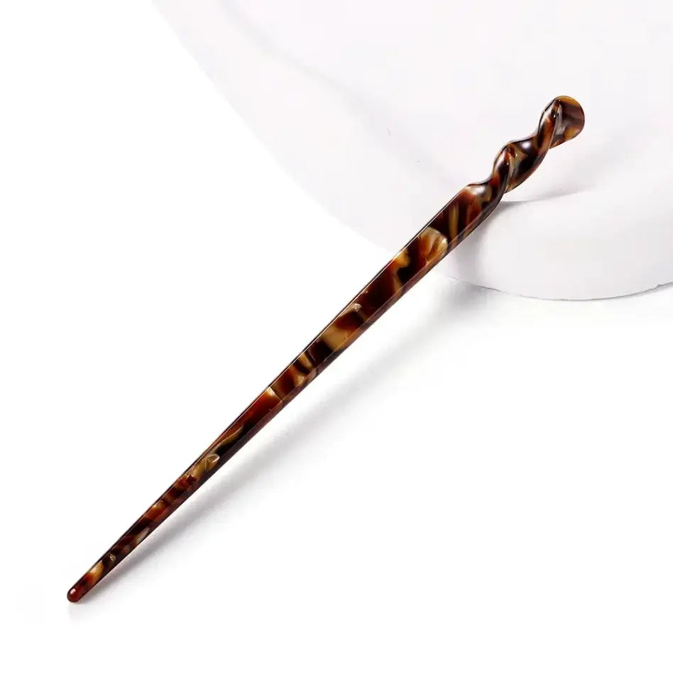 Hair stick, tortoiseshell acetate, Chinese style with twisted top, vintage wedding hair accessory
