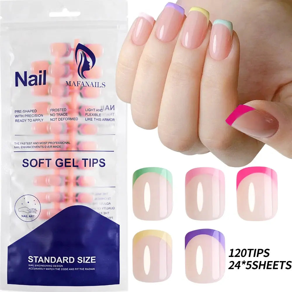 120Pcs Medium Long Square Acrylic French Press On Nails Full Cover For Women Mixed Sizes
