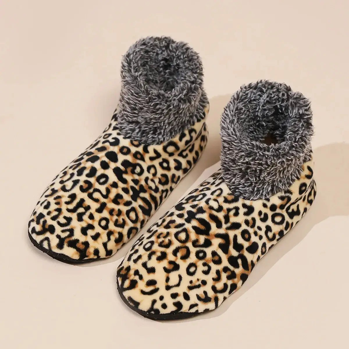 CozyNest Unisex Leopard Print Floor Socks With Non Slip Soles For Warm Home Comfort In Fall And Winter