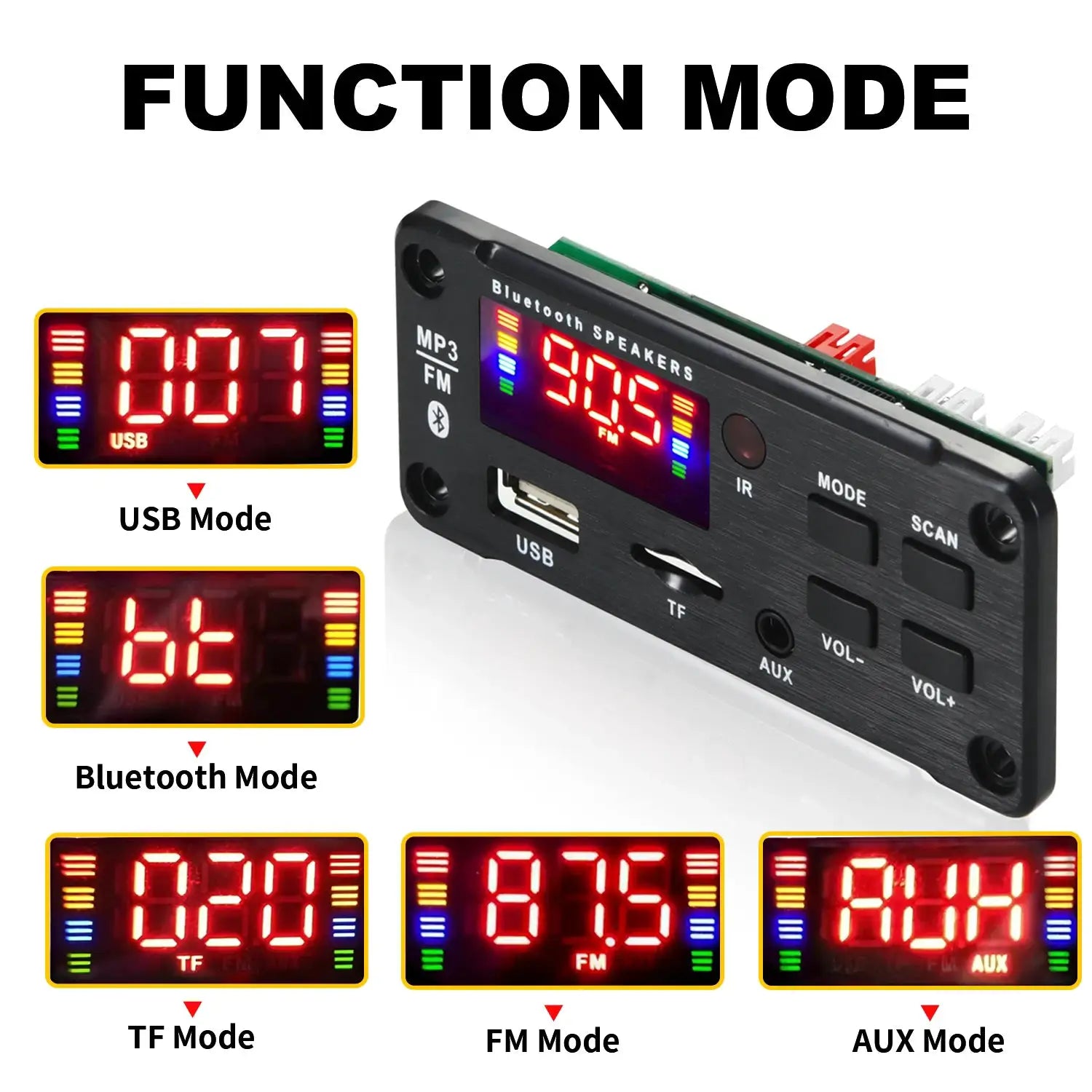 12V MP3 Decoder Board Bluetooth Car Kit With USB TF Card WMA WAV Support FM Radio And Color Screen